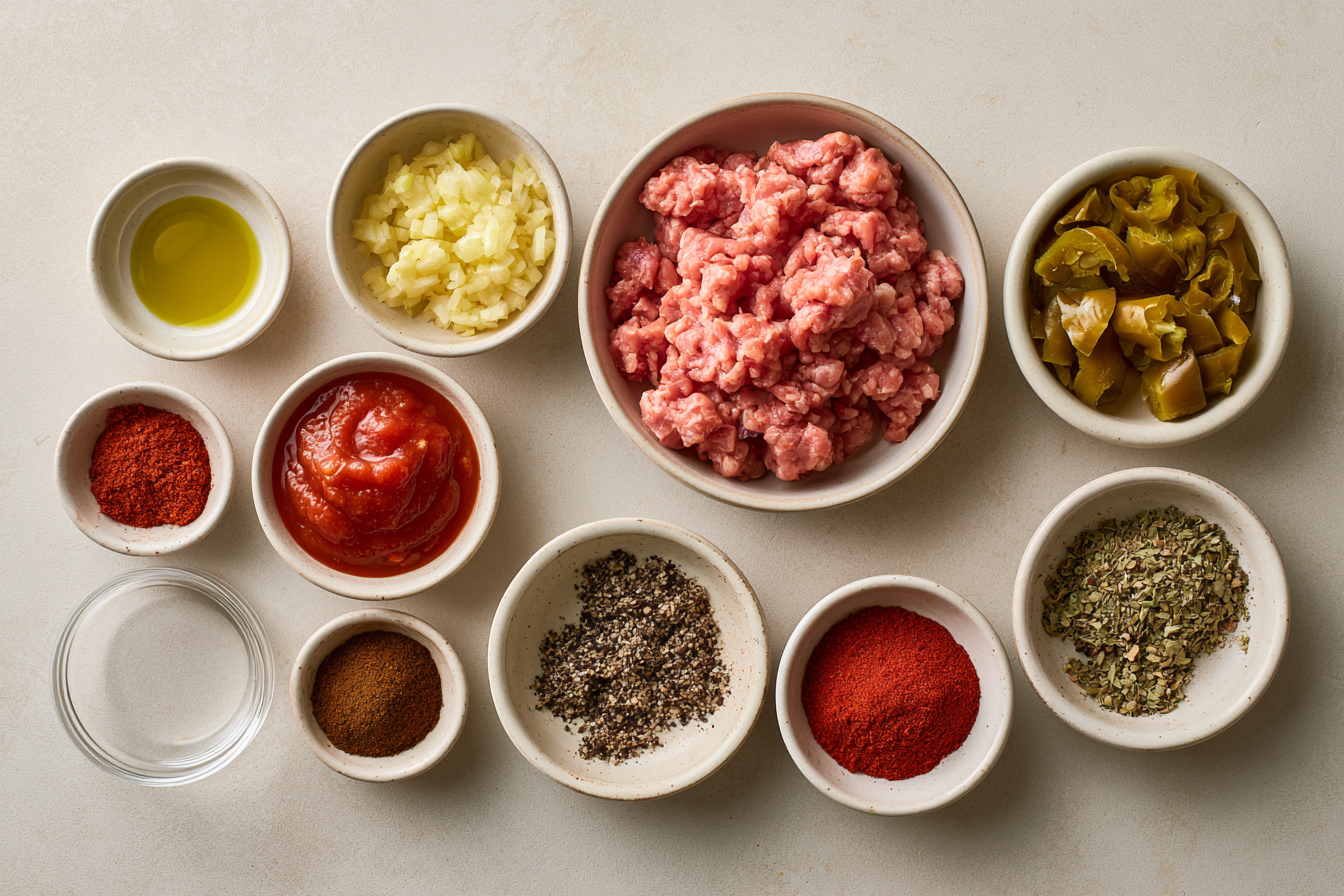 Ingredients measured and arranged for Slow Cooker Turkey Taco Meat.