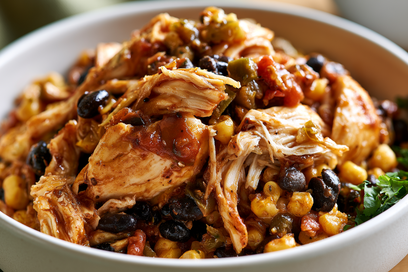 Close-up serving of Dump-and-Go Slow Cooker Chicken Rules.