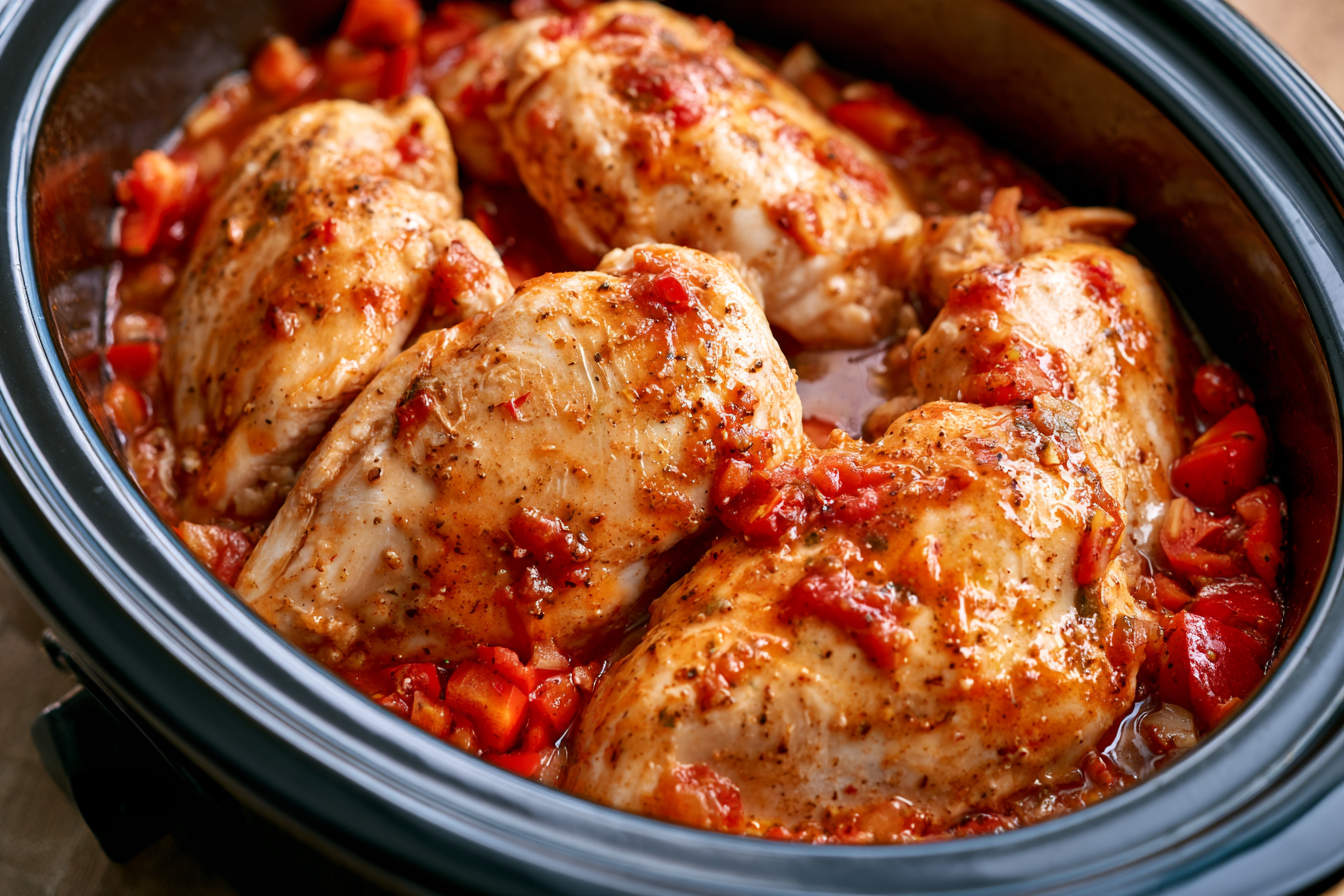 Open slow cooker showing a cooking stage of Slow Cooker Chicken Recipes: A Practical Guide.
